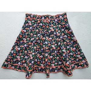 Vintage‎ 70s Floral A line Skirt Navy Pink Orange Ditsy Print Cottagecore Small